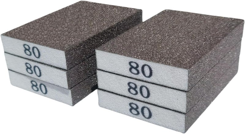Tonmp 6 PCS 80 Grit Hand Sanding Blocks Set - Medium Sander Sponge, Wet and Dry Dual-use Sanding Sponges, Washable and Reusable, Ideal for Wood Metal Wall Polish - Image 1